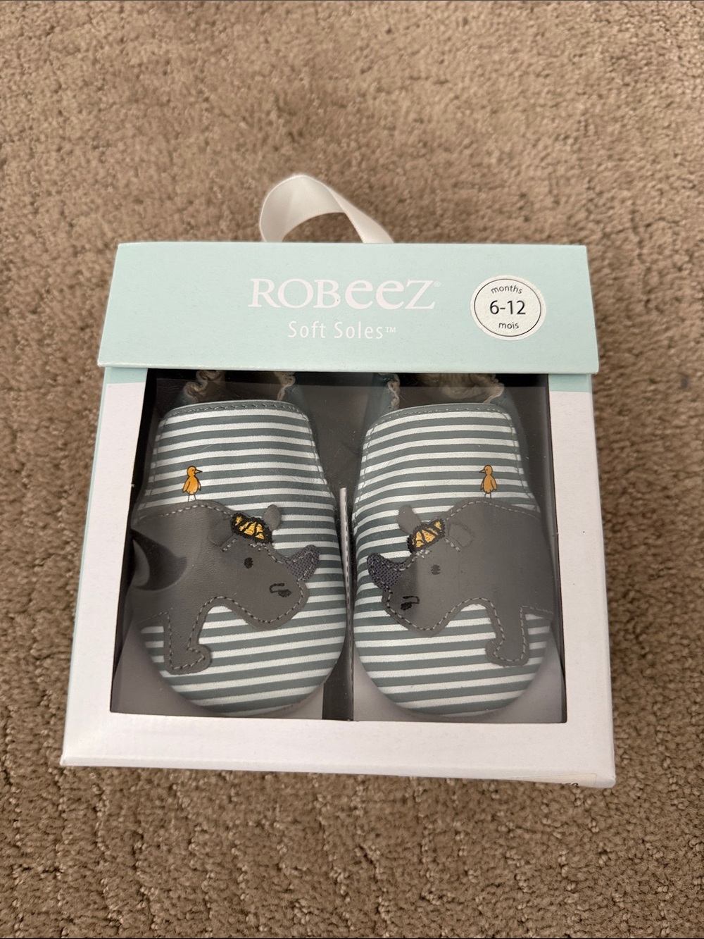 Robeez Soft Soles Gray & White Striped Rhino Baby Shoes
